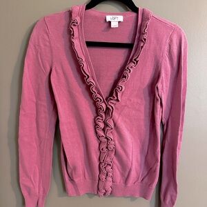 LOFT Women's Pink Ruffle Cardigan